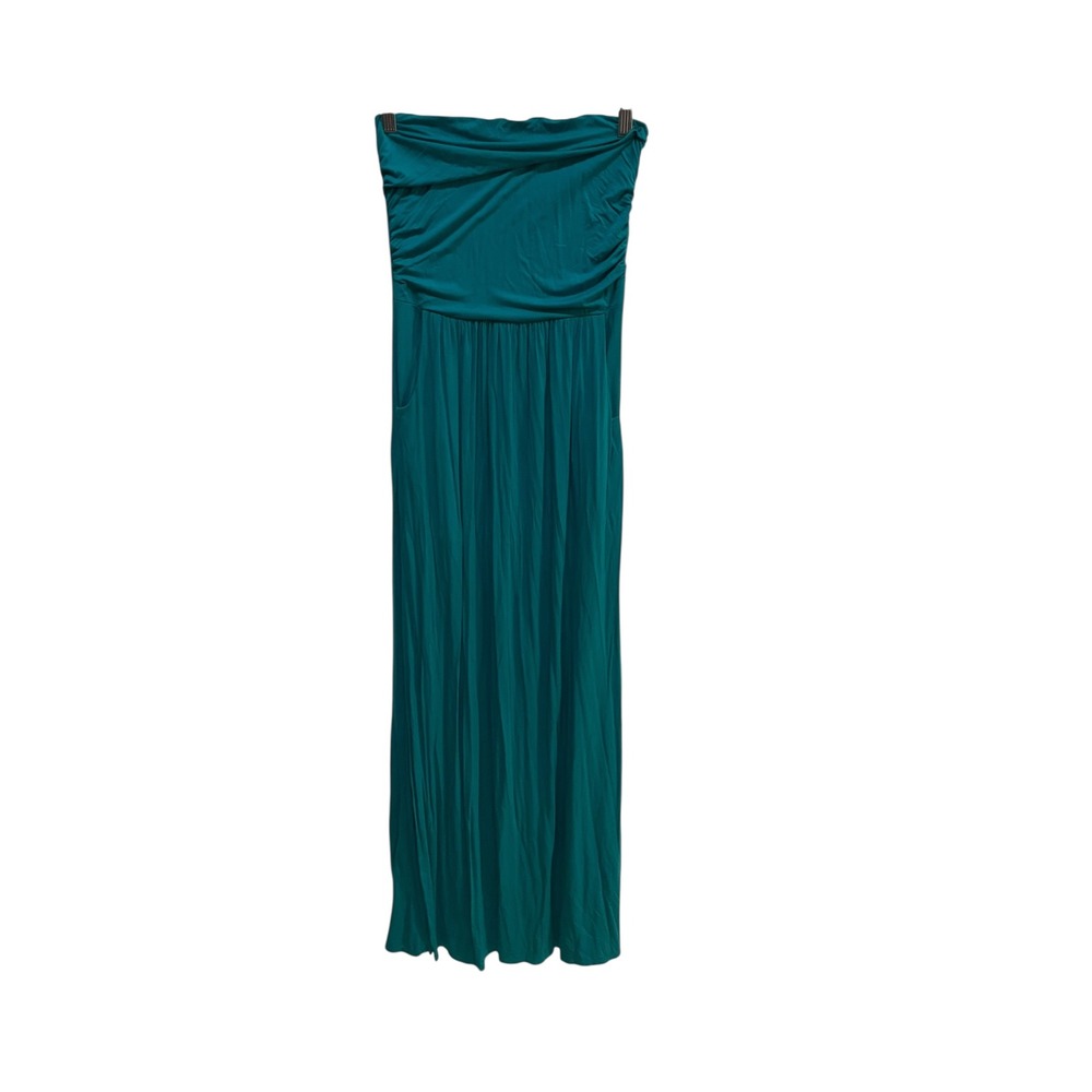 Vanilla Bay Teal Turquoise Strapless‎ Maxi Dress M/L Pockets Ruched Bodice